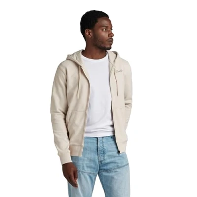 Abbildung von G Star RAW Herren Back Graphic Zip Through Hooded Sweatshirt, Beige (Whitebait D24769 D562 1603), XS