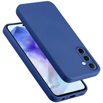 Abbildung von Cadorabo Hülle kompatibel mit Samsung Galaxy A55 Silikon Handyhülle für Case aus flüssigem Silikon, Kratzfeste und stoßfeste Schutzhülle Liquid BLAU