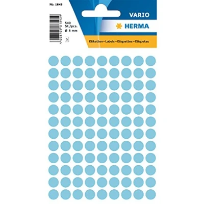 Abbildung von HERMA 1843 Punktaufkleber Klebepunkte hellblau, 540 Stück, Ø 8 mm, 108 pro Bogen, selbstklebend, Markierungspunkte für Kalender Planer Basteln, matt, blanko Papier Farbpunkte Etiketten Aufkleber