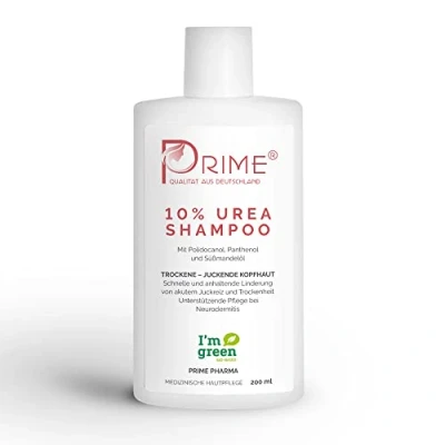 Abbildung von Prime® 10% Urea Shampoo (200 ml) mit Polidocanol, Panthenol und Süßmandelöl Medizinische Haarwäsche gegen juckende trockene Kopfhaut Umweltfreundliche Verpackung
