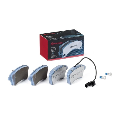 Abbildung von BREMBO P 68 058E Bremsbelagsatz inkl. Verschleißwarnkontakt mit Bremssattelschrauben, Anti Quietsch Blech ohne Zubehör RENAULT: Kangoo II Express