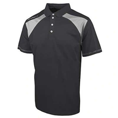 Abbildung von Island Green Herren Golf Mens Contrast Panel Moisture Wicking Flexible Polo Shirt Polohemd, Anthrazit/Stahlgrau, XXL