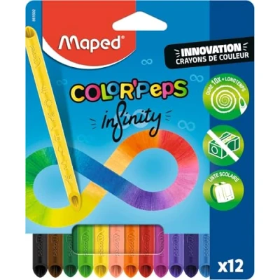 Abbildung von Maped Buntstifte Color&#039;Peps Infinity 100% Mine, verwendbar kein Abfall ohne Anspitzung sehr lange haltbar ergonomische dreieckige Form Packung mit 12 Bleistiften