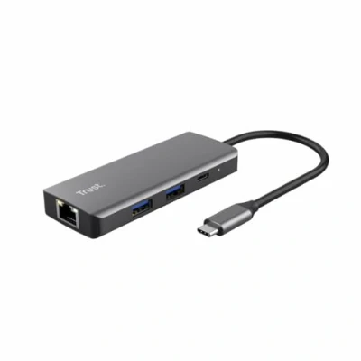 Abbildung von Trust Dalyx USB C Adapter 6 in 1, Hub mit 4K HDMI, 2X C, 3.1 Datenports 5 Gbps, Gigabit Ethernet Port, Docking Station Verteiler für MacBook Pro/Air, Laptop, PC Silber