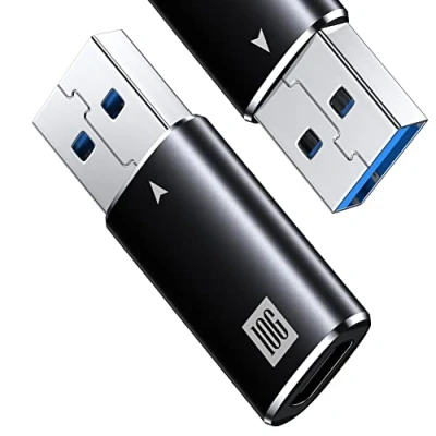 Abbildung von [10Gbps] USB C Buchse zu Stecker Adapter 2 Pack, 3.1 A SuperSpeed Data Sync Kompatibel mit iPhone 15 Plus Pro Max, Typ Kopfhörer, Laptop, Power Bank, Quest Link Schwarz