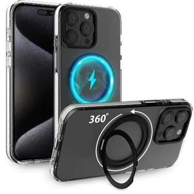 Abbildung von MyGadget Hülle für Apple iPhone 14 Pro Max [ kompatibel mit MagSafe und 360 Ständer] magnetische Hybrid Handyhülle Rückseite Hart Rand Silikon ] Transparent