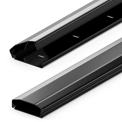 Abbildung von deleyCON Universal Kabelkanal Leitungskanal Innovativer Klappmechanismus Hochwertiges Aluminium Länge 50cm Breite 6cm Höhe 2cm Schwarz