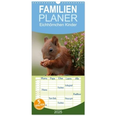 Abbildung von Familienplaner 2025 Eichhörnchen Kinder mit 5 Spalten (Wandkalender, 21 cm x 45 cm), CALVENDO