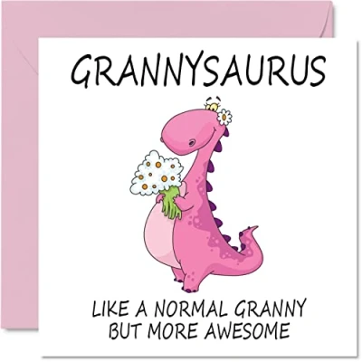 Abbildung von Stuff4 Geburtstagskarten für Oma Grannysaurus Muttertagskarte von Enkelin und Enkel, Happy Birthday Oma, Gran Dinosaurier Geburtstagskarte, 145mm, saisonale lustige Grußkarten