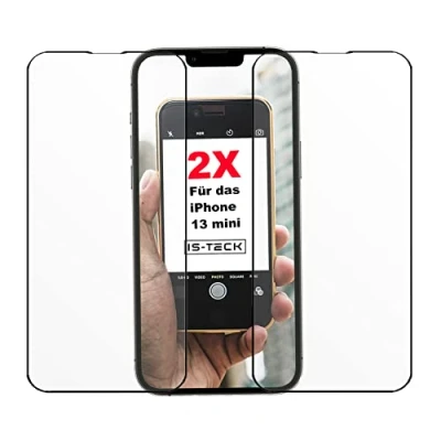 Abbildung von IS TECK 2X Full Panzer Screen Schutzglas für iPhone 13 mini 5,4 Zoll, 9H Glas Displayschutz, HD Klar Komplett Schutz mit schwarzem Rand