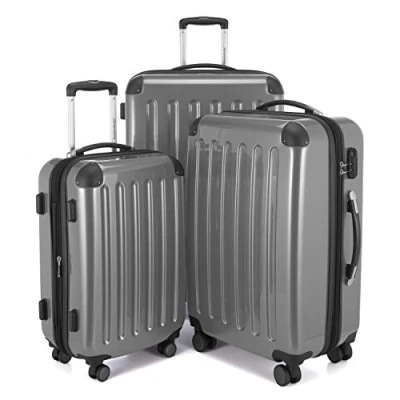 Abbildung von HAUPTSTADTKOFFER Alex 4 Doppel Rollen 3er Trolley Set Rollkoffer Reisekoffer, (S, M und L) Koffer Set, 75 cm, 235 L, Silber