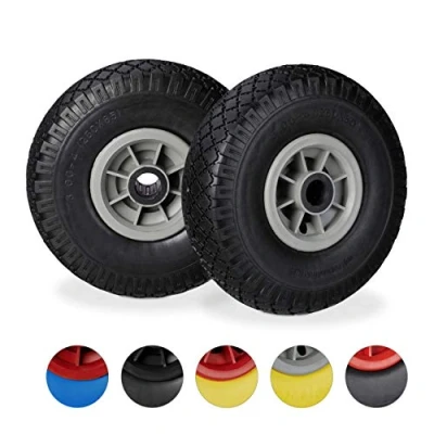 Abbildung von Relaxdays Sackkarrenrad 2er Set, pannensichere 3.00 4&quot; Vollgummireifen, 25 mm Achse, bis 80 kg, 260x85 mm, schwarz grau