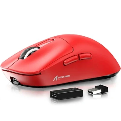 Abbildung von ATTACK SHARK X3 Pro 4K/8K Hz Maus, 49 g SUPERLEICHT, PixArt PAW3395 Gaming Sensor, BT/2,4G kabellose/kabelgebundene 6 einstellbare DPI bis zu 26000, 200 Stunden Akku (rot)