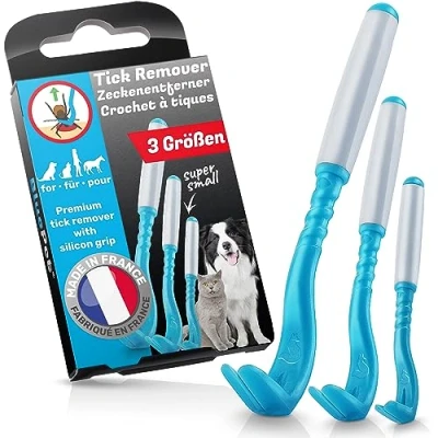 Abbildung von BluePet 3er Set Premium Zeckenhaken für Hunde, Katze, Pferd &amp; Mensch wie Zeckenzange I Zeckenhebel d. bewährte Zeckenentferner Alternative zu Zeckenpinzette Zeckendreher Zeckenschutz Zeckenmittel
