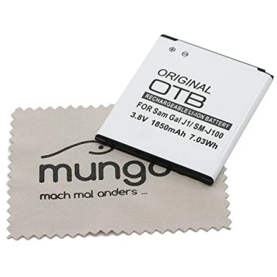 Abbildung von Ersatz Akku für Samsung Galaxy J1 (J100F) (Ersetzt Originalakku EB BJ100) OTB mit mungoo Displayputztuch