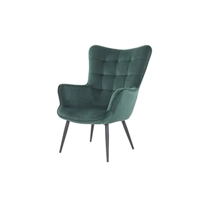 Abbildung von byLIVING Sessel UTA/gepolsterter Armlehn in Samt Stoff dunkel grün mit Ziersteppung/Gestell schwarz pulverbeschichtet/Relaxsessel/Ruhesessel / 72 x 97 80 cm (BxHxT)