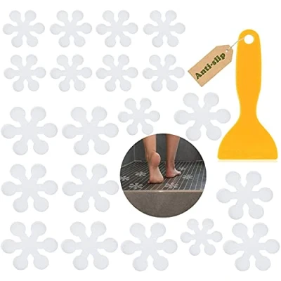 Abbildung von 20 Stück Anti Rutsch Aufkleber Blumen, Streifen für Badewanne &amp; Dusche Transparent Selbstklebend Antirutsch Sticker Antirutschmatten Duschmatten rutschfest