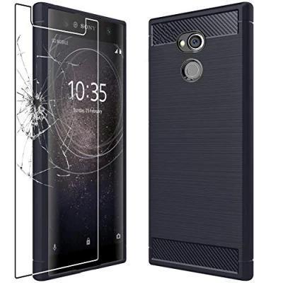 Abbildung von ebestStar Hülle für Sony Xperia XA2 Ultra Ultra/Dual (2018), Silikon Handyhülle Cover, Carbon Fiber Texture Schutzhülle, Dunkelblau + Panzer Schutz Glas