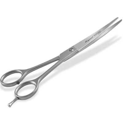 Abbildung von Fellschere aus Solingen Hunde Haarschere Pfotenschere mit einseitiger Mikroverzahnung Made in Germany Hundeschere gebogener Schnittfläche für die Fellpflege von Hunden Katzen Haustieren (16,4 cm)