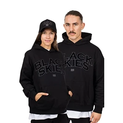 Abbildung von Blackskies Team Oversize Heavyweight Hoodie Sweater Streetwear Luxus Pullover Herren Damen Sweatshirt Pulli mit Flock Allblack Medium
