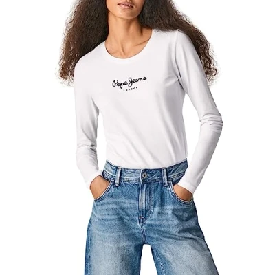 Abbildung von Pepe Jeans Damen New Virginia Ls N T Shirt, Weiß, L
