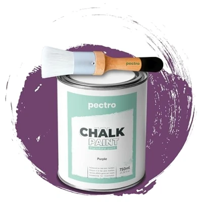 Abbildung von PACK Kreidefarbe für möbel 750ml + Malerpinsel speziell Chalk Paint Möbellack Natürlicher Kreideeffekt Farbe Holz (Lila)