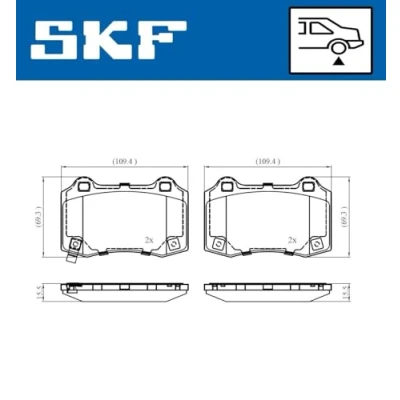 Abbildung von SKF VKBP 90849 A Bremsbelagsatz mit akustischer Verschleißwarnung JEEP: GRAND CHEROKEE 4, TESLA: Model S, X, HYUNDAI: Genesis I Coupe
