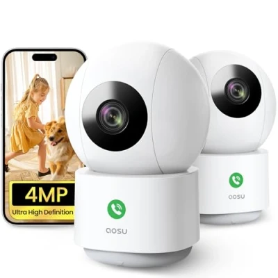 Abbildung von AOSU 4MP 2 Stück Überwachungskamera Innen WLAN Kamera, Homekit Kamera mit 5G/2.4GHz WiFi, One Touch Anruf, für Baby/ältere/Haustiere, kompatibel Alexa