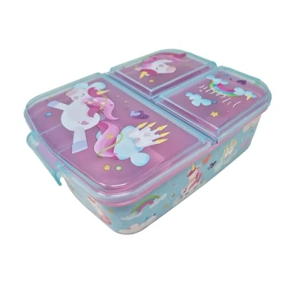 Abbildung von Theonoi Kinder Brotdose Lunchbox Sandwichbox mit Fächern Brotbox Unterteilung Kindergarten BPA frei (Einhorn Unicorn A1)