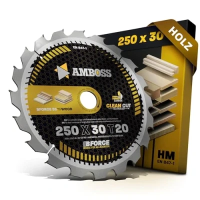 Abbildung von HM Kreissägeblatt 250x30 Z20 Wechselzahn für Holz Zuschnitt. AMBOSS WERKZEUGE® Sägeblatt 250mm komp. zu Dewalt DWE 7492 Record Power TS250. Holzmann. Atika. Bernardo. Scheppach. Mafell uvm.