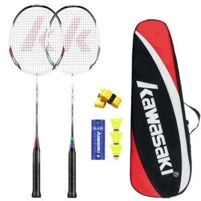 Abbildung von A1 TAAN Badminton Set 2 Carbon Shaft Profi Badmintonschläger Leichtgewicht Schläger Federballschläger für Training, Sport und Unterhaltung mit 3 Federbällen &amp; Overgrips