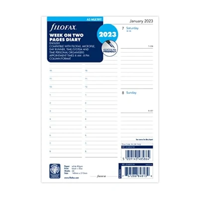 Abbildung von Filofax Multi Fit Tagebuch 2023, A5 Format, für eine Woche auf zwei Seiten, Weiß