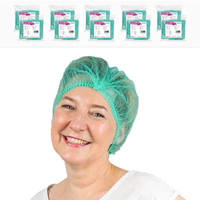 Abbildung von ARNOMED Haarnetz, 1000 OP Hauben aus Einwegstoff Grün (10 Beutel á 100 Stk), Einweg Haarnetze für Küche &amp; Zahnarzt, Hygienezubehör Medizin, Kopfhauben 52cm, Haarnetz Männer/Frauen
