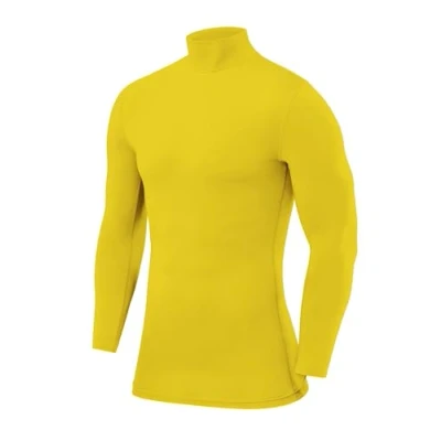 Abbildung von PowerLayer Kompressionsshirt Herren Compression Shirt Funktionssshirt Langarm Laufshirt Mock Neck Sportshirt Longsleeve Oberteil Unterziehshirt Gelb, L