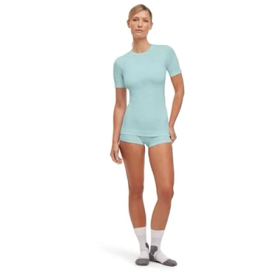 Abbildung von FALKE Damen Baselayer Shirt Warm Round Neck W S/S TS Funktionsmaterial schnelltrocknend 1 Stück, Grün (Jade 7439) neu umweltfreundlich, M