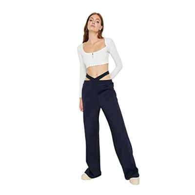 Abbildung von Trendyol Damen Herren Mittlerer Bund Wide Leg Jogginghose Sweatpants, Dunkles Marineblau, XS EU