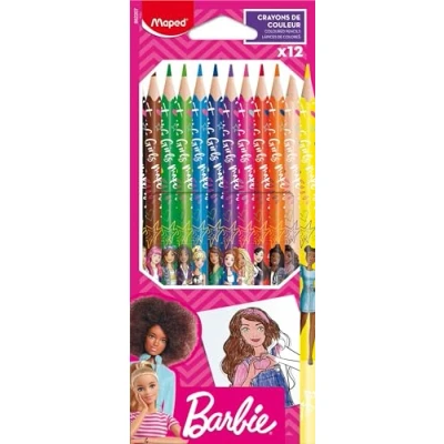 Abbildung von Maped Buntstifte BARBIE 12 Stück bruchfeste, weiche Mine ergonomische Drei Kant Form