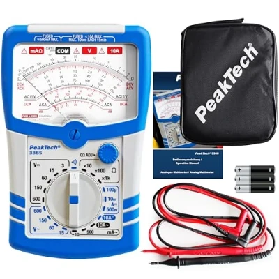 Abbildung von PeakTech 3385, Multimeter analog Messgerät mit Voltmeter, Amperemeter, Durchgangsprüfer, Ohm Meter, dB, 600V AC DC 10A, geeignet für 230V Elektroinstallation, P 3385