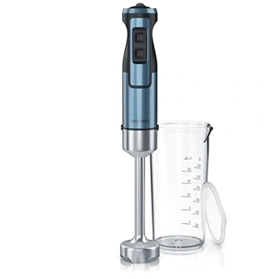 Abbildung von Arendo Stabmixer 1000 Watt Edelstahl Set vierflügeliges Messer Pürierstab stufenlose Geschwindigkeitsregelung Turbotaste Abnehmbarer Mixfuß GS Zertifiziert Blau