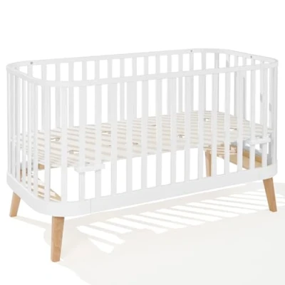 Abbildung von ATB MEBLE Gitterbett 140x70 cm 2in1 Babybett Kinderbett Principal Beistellbett Baby aus Holz Bett Mitwachsend umbaubar Jugendbett Weiß