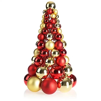 Abbildung von com four® Künstlicher Weihnachtsbaum mit Christbaumkugeln Geschmückter Tannenbaum für die Weihnachtsdekoration Christbaum Deko zu Weihnachten (01 Stück 30cm goldfarben/rot)