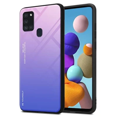 Abbildung von Cadorabo Hülle kompatibel mit Samsung Galaxy A21s Schutzhülle TPU Silikon Case Glas Slim Kratzfest Weiche Gummi Rundumschutz für in Schwarz