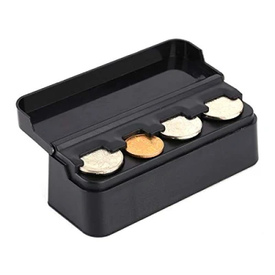Abbildung von Auto Münzhalter mit 4 Fächer, Schwarz Tragbare Euro Münzbox Kunststoff Münzsortierer Münzaufbewahrung Tasche für 2 1 0,5 und Größe Weniger als 2,7 cm Münz