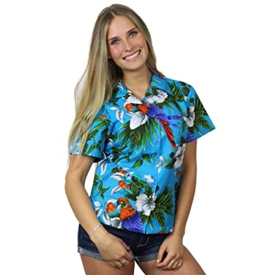 Abbildung von King Kameha Funky Hawaiibluse, Hawaiihemd, Kurzarm, Cherryparrot, Türkis, XXL