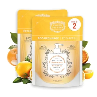 Abbildung von Panier des Sens Marseiller Flüssige Handseife Nachfüller Provence Seife 97% natürliche Inhaltsstoffe Feuchtigkeitsspendende mit Kokosnussöl Nachfüllbare Bad &amp; Küche 2x500 ml