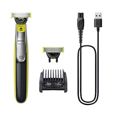 Abbildung von Philips OneBlade 360 Face Authentische Elektrischer Bartschneider und Rasierer zum Trimmen, Stylen Rasieren, inkl. 2 innovativen Klingen &amp; verstellbarem 5 in 1 Trimmaufsatz, QP2734/30