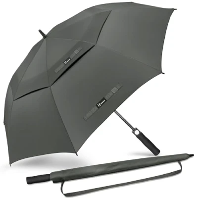 Abbildung von NINEMAX Regenschirm Groß Sturmfest,Golf Stockschirm XXL Automatik Auf,68 Inch für Herren Damen,Doppelt üBerdachung BelüFtet(Mittelgrau)