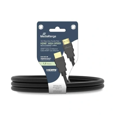 Abbildung von MediaRange HDMI™ High Speed Anschlusskabel mit Ethernet, vergoldete Kontakte, 18 Gbit/s Datenübertragungsrate, 5.0m, schwarz