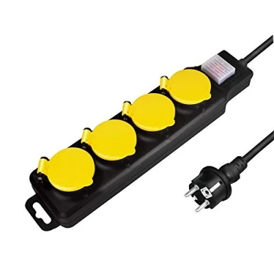 Abbildung von LogiLink LPS254 Steckdosenleiste für den Aussenbereich, 4 fach (4x CEE 7/3) mit IP 44 Schutz und Ein /Aus Schalter, Outdoor Schwarz