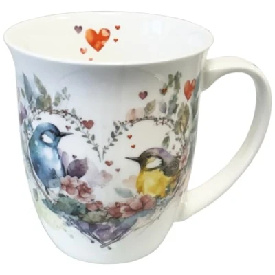 Abbildung von Ambiente Kaffeetasse Henkelbecher Teetasse Mug 0,4 l Fine Bone China Porzellan Vogel Paar Serie loving birds
